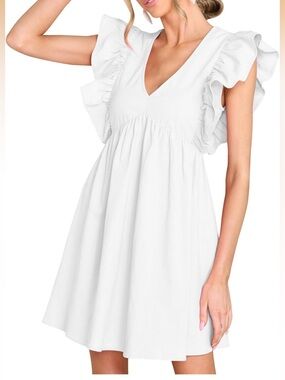 Fancyinn White Ruffled V-Neck Sundress - Large